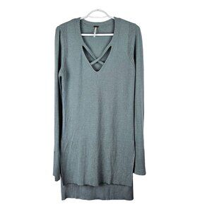Free People Tunic Criss Cross Neck Top Size M Sweater Hi Low Top